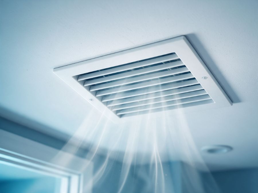 The same ceiling vent, spotless with clean air flowing